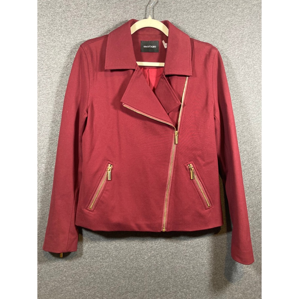 Dolce Cabo Womens‎ Burgundy Asymmetrical Zip Moto Jacket Gold Hardware Size L